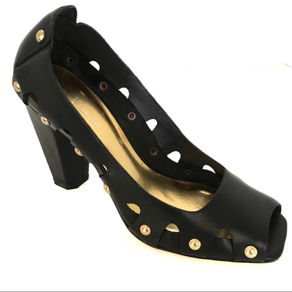 New! Vince Camuto Open Toe Studded Chunky Heels - Picture 1 of 12